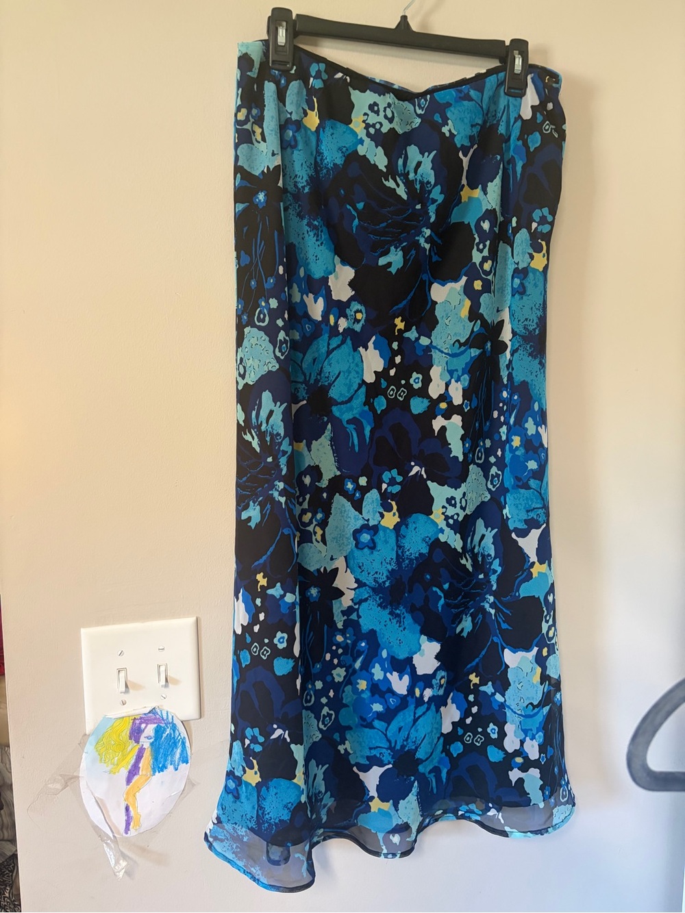 Cato Blue Floral Academia Midi Skirt EUC Lined Size Large Whimsical